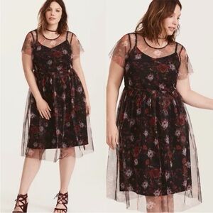 Torrid Multi Color Floral Print Mesh Skater Dress